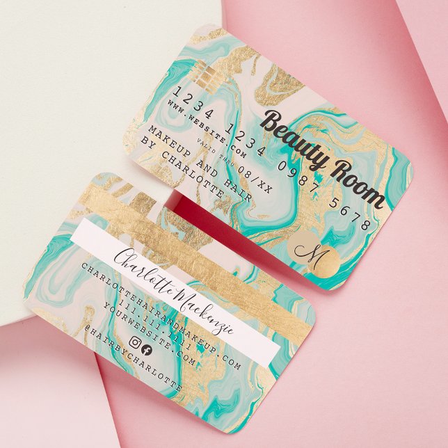 Carte de crédit or marbre agate beauté monogramme (Créateur téléchargé)