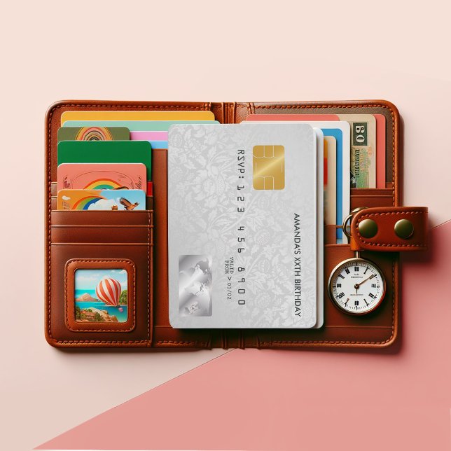 Carte de crédit Retro Vintage Damask Anniversaire (Credit Card invitation)