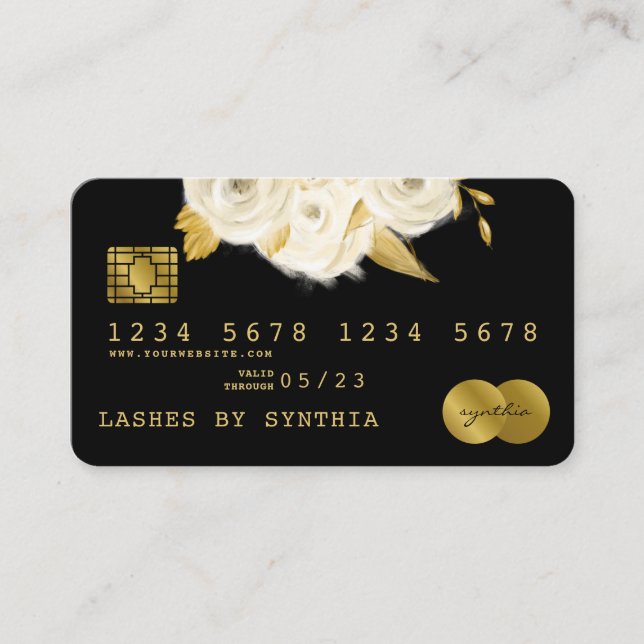Carte de crédit Styled Black Floral Gold (Devant)