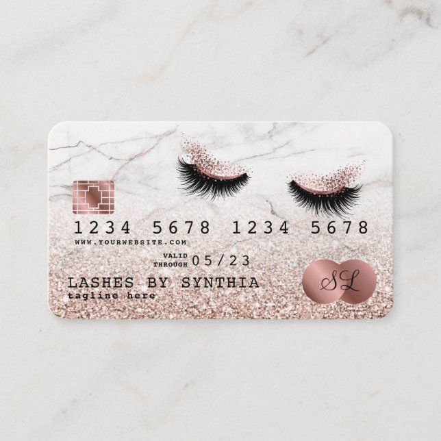 Carte de crédit Stylisé Rose Gold Lashes Marbre (Devant)