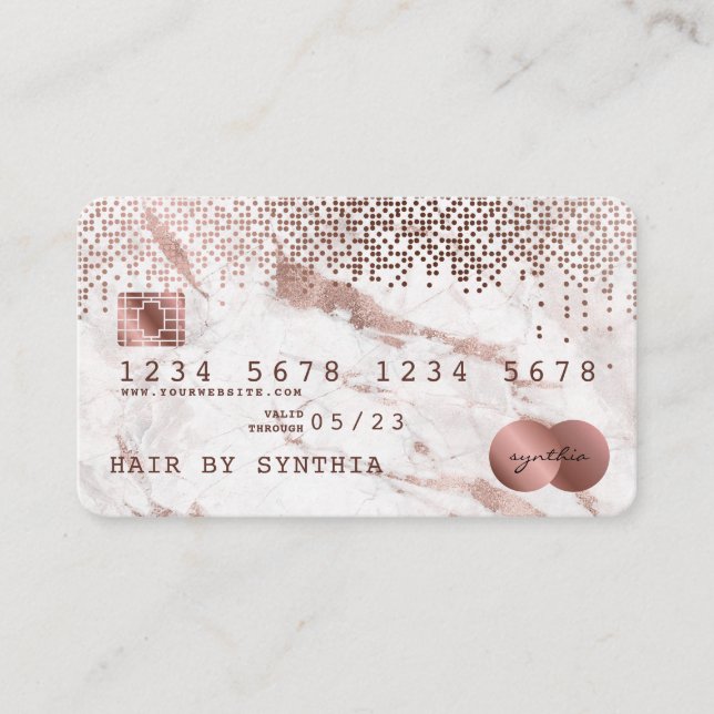 Carte de crédit Stylisé Rose Gold Marble et Confet (Devant)