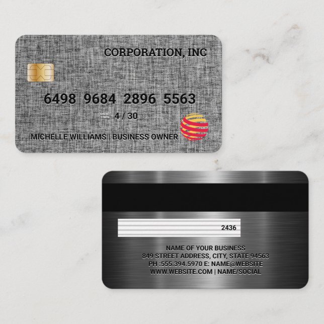 Carte de crédit | Tissu de lin | Métallique (Devant / Derrière)