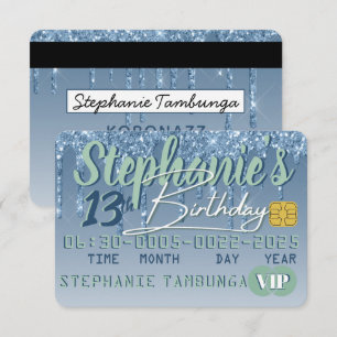 Carte de crédit VIP anniversaire pailletée bleu et