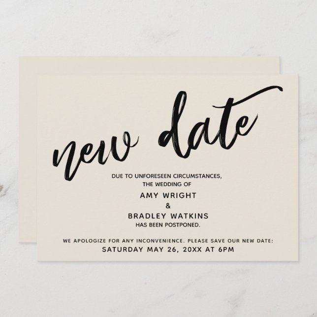 Carte de crème de mise à jour Mariage reportée par (Devant / Derrière)