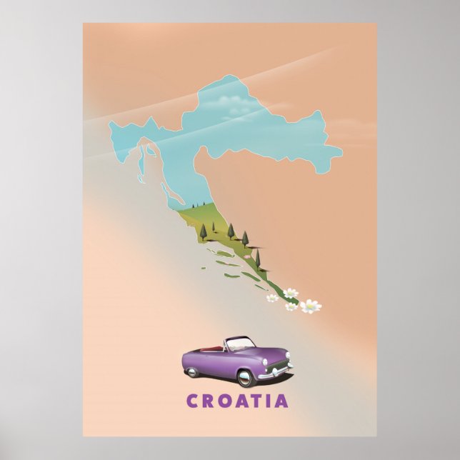 Carte de Croatie Affiche illustrée. (Devant)
