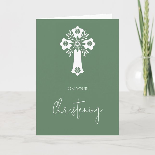 Carte de croix florale Christening Fern Green (Devant)