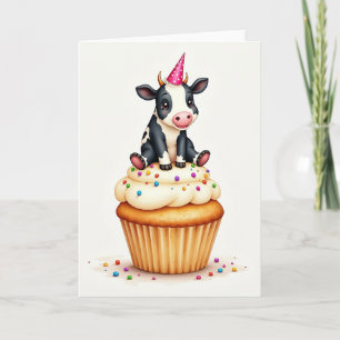 Carte de Cupcake Anniversaire Veau Fantaisiste