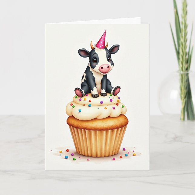 Carte de Cupcake Anniversaire Veau Fantaisiste (Devant)