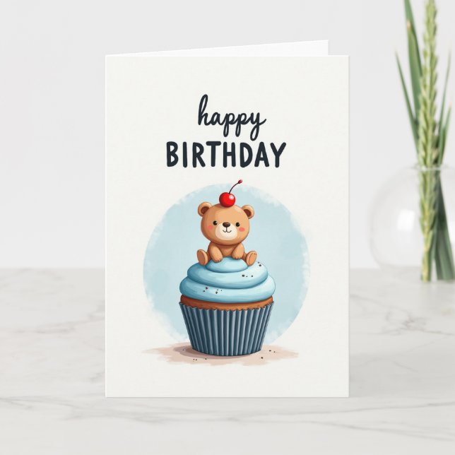 Carte de Cupcake avec Ours de Naissance Mignon (Devant)