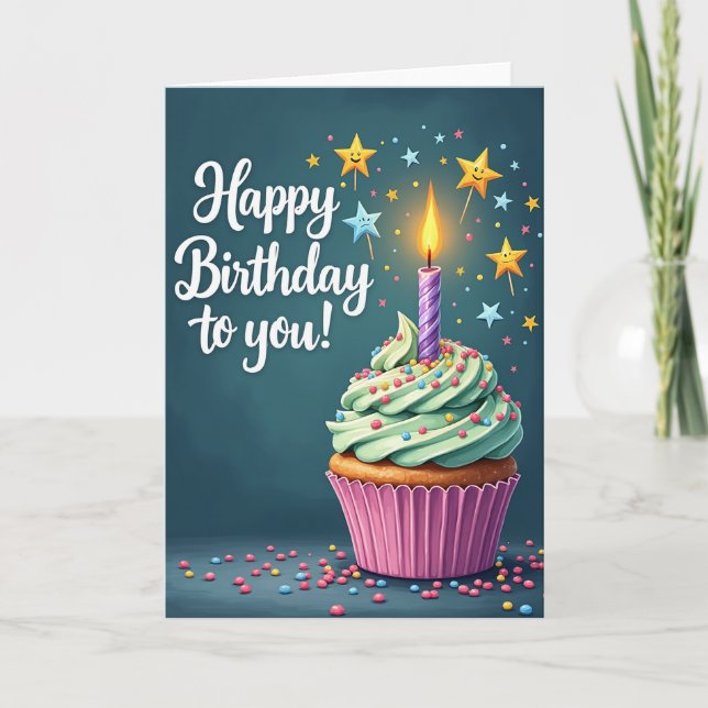 Carte de Cupcake d'Anniversaire Douce (Devant)