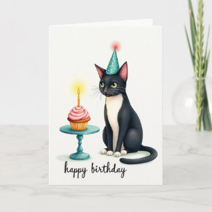 Carte de Cupcake d'anniversaire félin