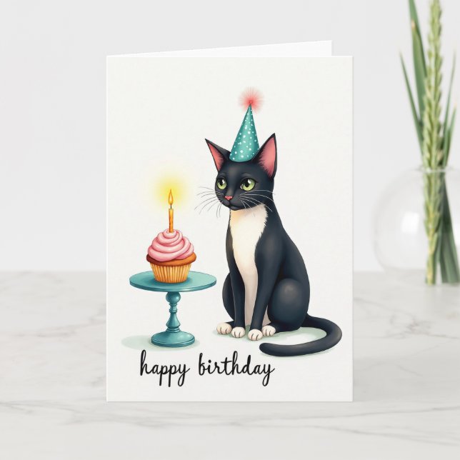 Carte de Cupcake d'anniversaire félin (Devant)