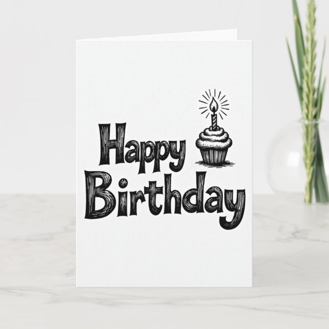 Carte de Cupcake d'Anniversaire Noir Blanc (Devant)