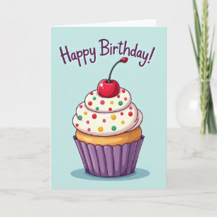 Carte de Cupcake d'Anniversaire Pastel