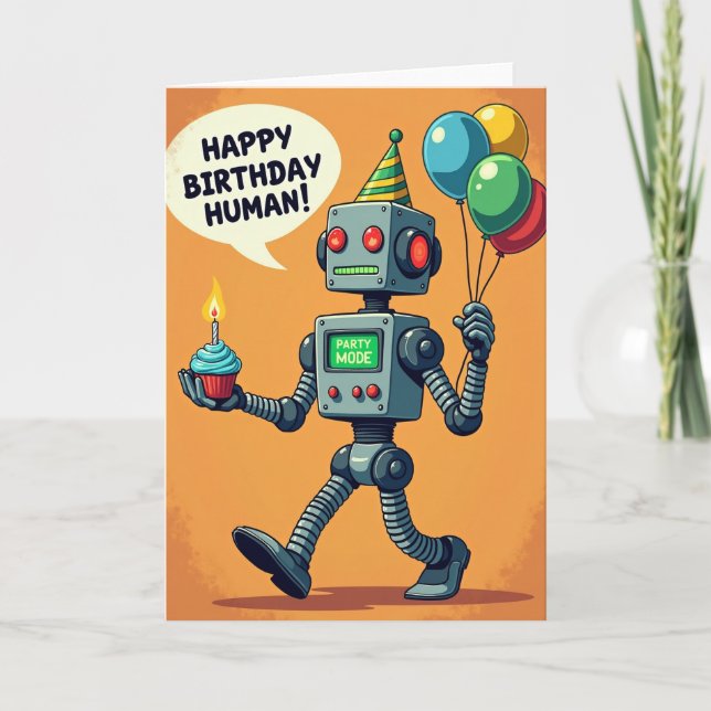 Carte de Cupcake de Robot de Fête (Devant)