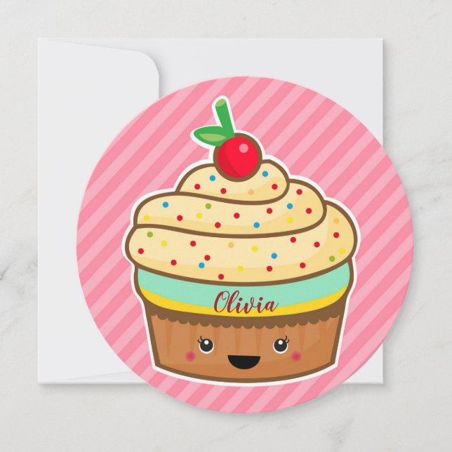 Carte de cupcake ronde avec nom (Devant)