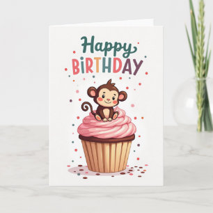 Carte de Cupcake Singe Joyeux Anniversaire