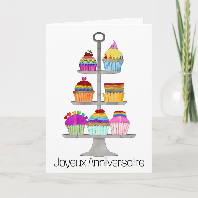 Carte de cupcakes aux couleurs arc-en-ciel (Devant)