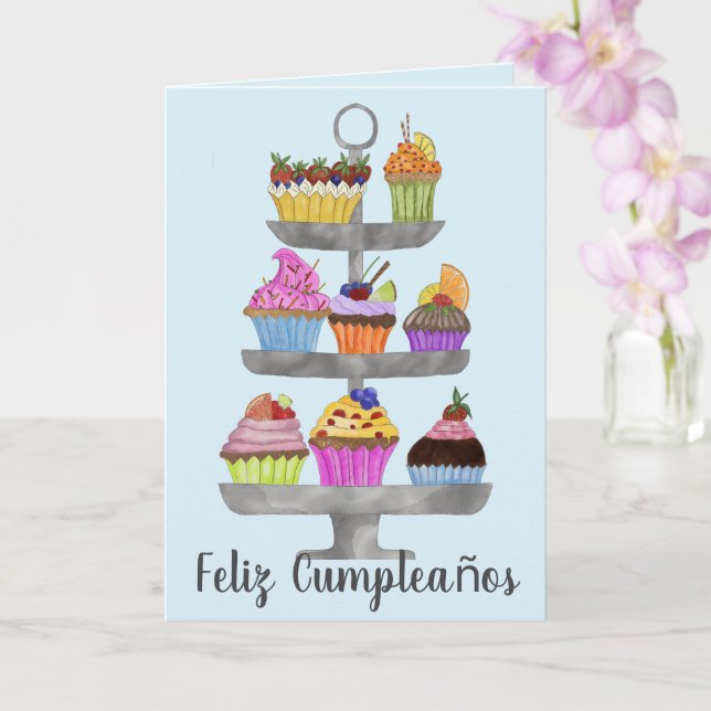 Carte de cupcakes d'aquarelle espagnole (Orchidée)