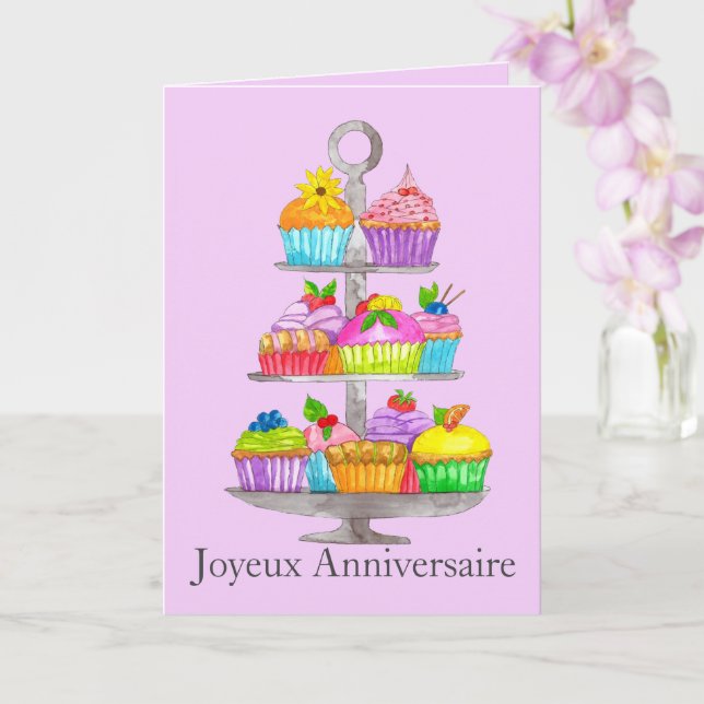 Carte de cupcakes Watercolor (Orchidée)
