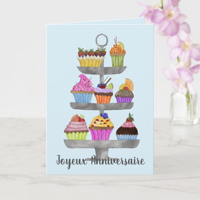 Carte de cupcakes Watercolor (Orchidée)