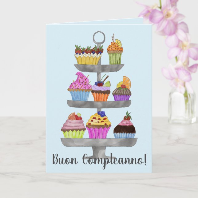 Carte de cupcakes Watercolor italienne (Orchidée)