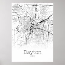 Carte de Dayton - Ohio - Poster de la carte de vil