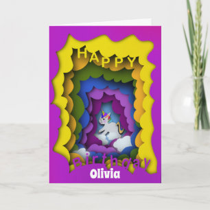 Carte de découpe en papier arc-en-ciel Unicorne