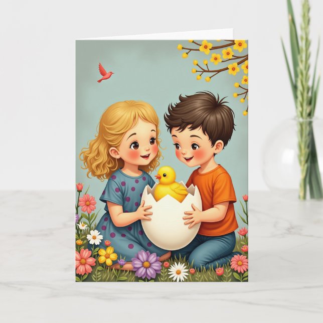 Carte de découverte de poussin de printemps (Devant)