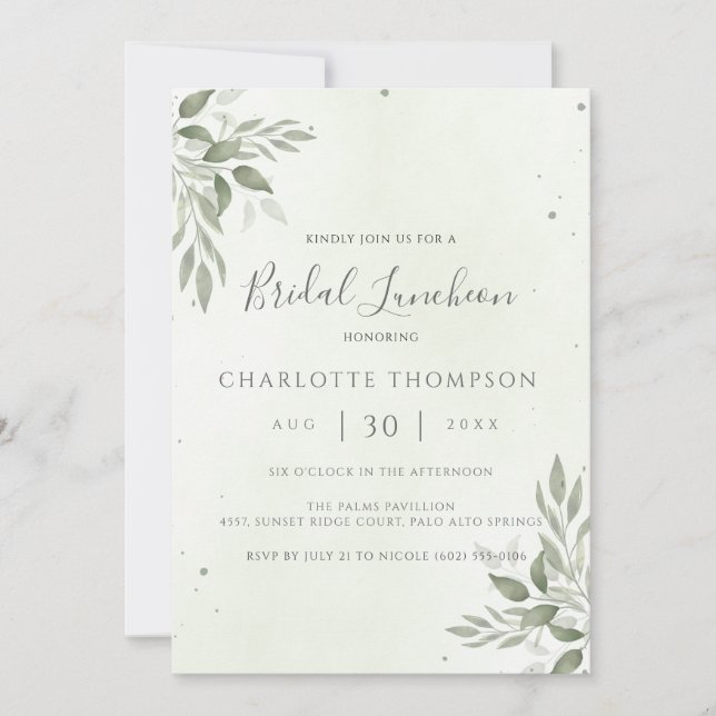 Carte de déjeuner de mariage chic avec verdure mod (Devant)