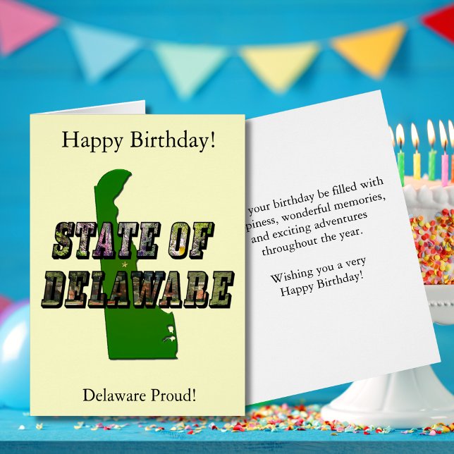 Carte de Delaware pour anniversaire (Delaware State Outline Map Birthday Cards)