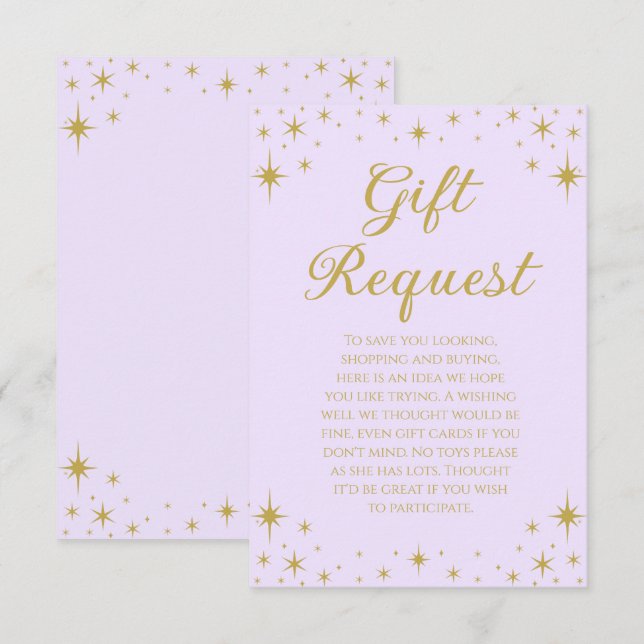 Carte de demande de cadeau d'anniversaire de la Pr (Devant / Derrière)