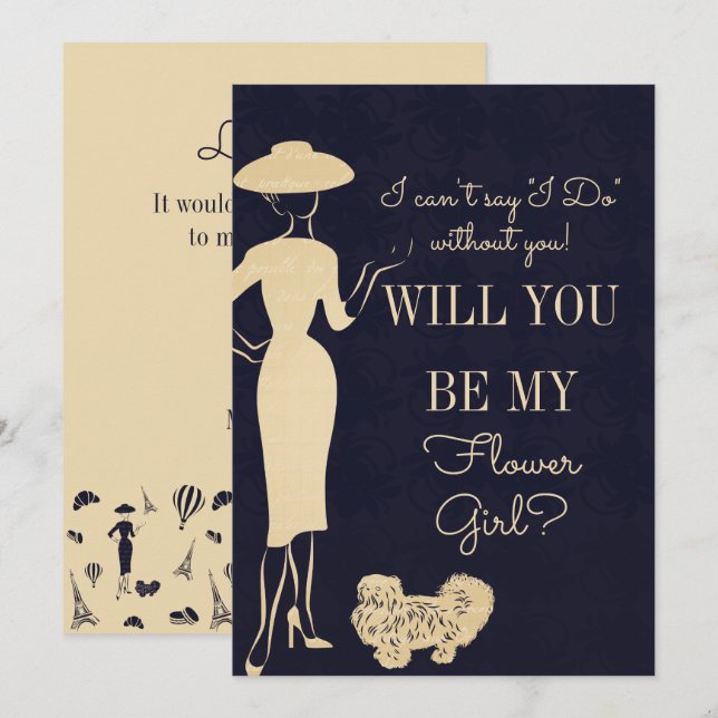 Carte de demande de demoiselle d'honneur de mode v (Devant / Derrière)