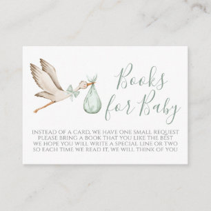 Carte de demande de livre vert Baby shower Stork
