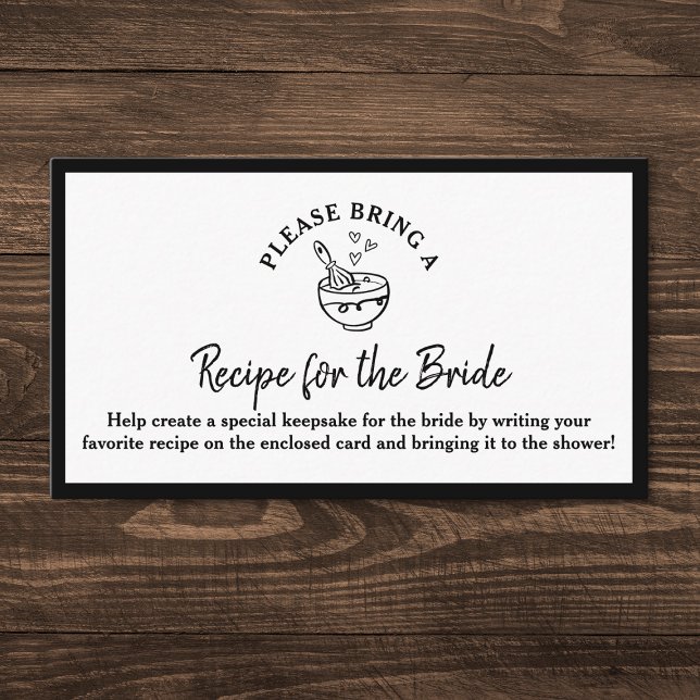 Carte de demande de recette Fête des mariées noir  (Chic, timeless, and elegant—this Recipe for the Bride card is perfect for a stylish bridal shower!)
