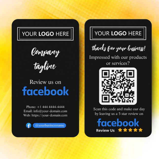 Carte de demande de révision Facebook avec logo et (promotional marketing)