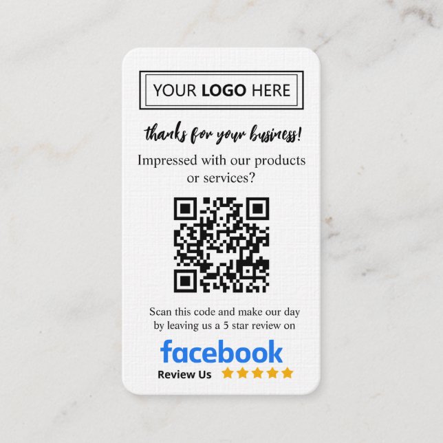 Carte de demande de révision Facebook avec logo et (Devant)