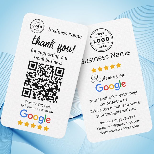 Carte de demande de révision Google avec code QR (Google Review Request Card, personalize it with your logo and QR Code, )