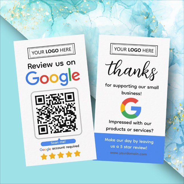 Carte de demande de révision Google avec logo et c (Google business review request card with logo and qr code, get 5 star reviews for your business)