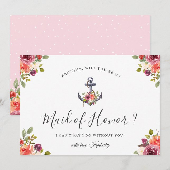 Carte de demande de témoin de mariage florale naut (Devant / Derrière)