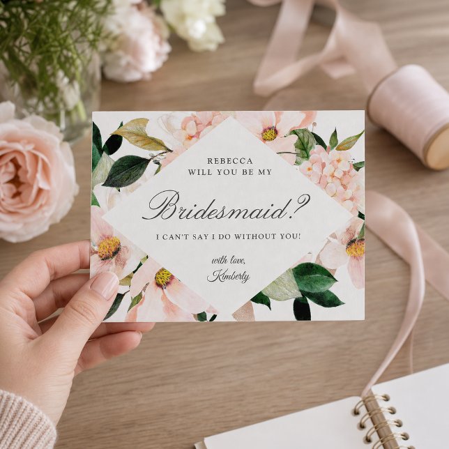 Carte de demande demoiselle d'honneur Hydrangea (Créateur téléchargé)