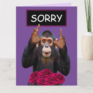 Carte de demande d'excuses Singe drôle & Roses