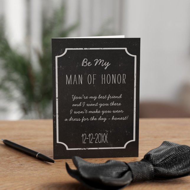 Carte de demande d'honneur pour le marié (A rustic chalkboard vibe for your Man of Honor. Just add his name, a message and your wedding date)