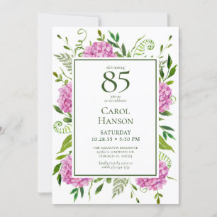 Carte de demande d'hydrangeas roses pour 85e anniv