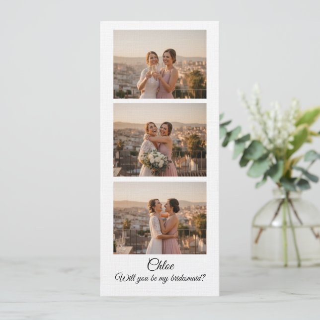 Carte de demande en mariage avec bande de 3 photos (Debout devant)