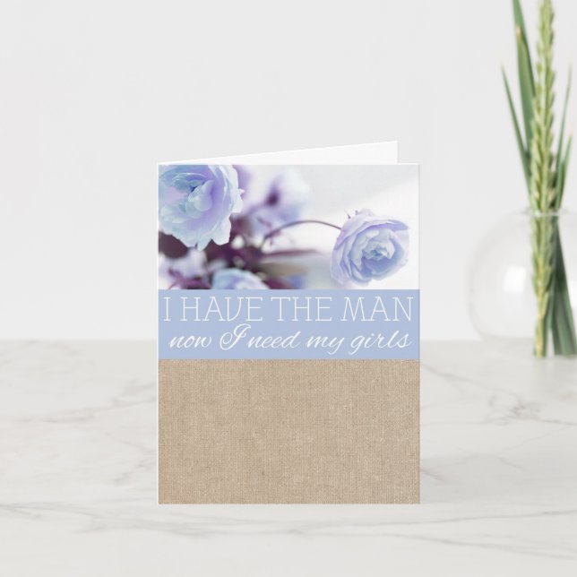 Carte de demande vintage Blue Peony Burlap Bridesm (Devant)