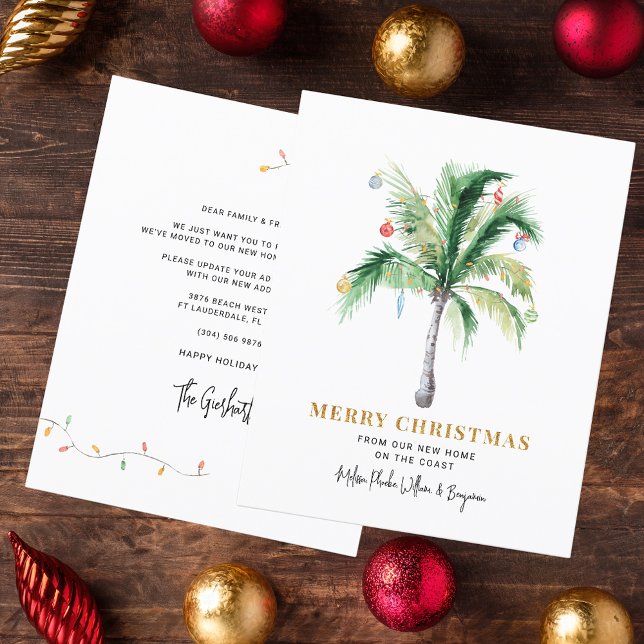 Carte de déménagement Palm Tree Budget Christmas H (Christmas Change of Address Palm Tree Boho Moving Announcement)