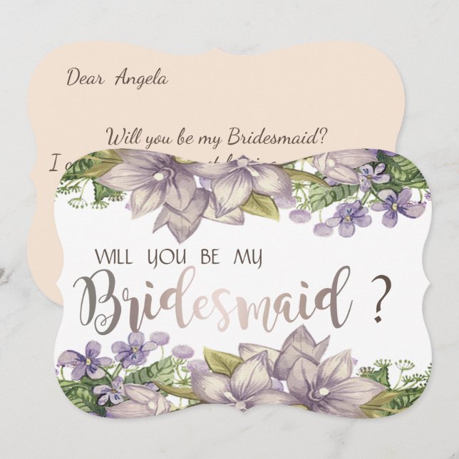 Carte de demoiselle d'honneur à fleurs aquarelle C (Devant / Derrière)