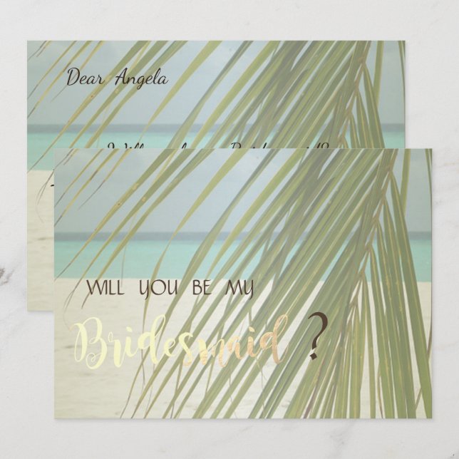Carte de demoiselle d'honneur aux feuilles de palm (Devant / Derrière)