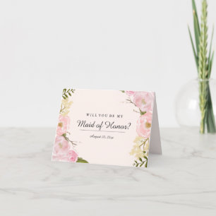 Carte de demoiselle d'honneur botanique rose